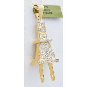 Genuine 1.95 Cts Diamond Electric Plug Pendant 14k Solid Yellow Gold